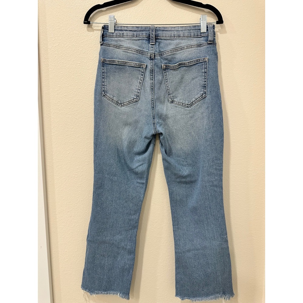 Y2K No Boundaries Womens High Rise Flare Jeans Medium Wash Raw Hem Size 3 - Picture 6 of 7